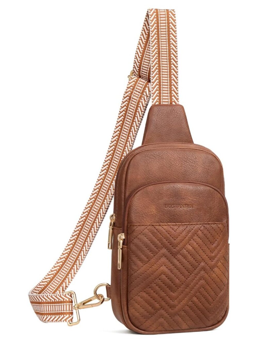 Faux Leather Quilted Sling Crossbody Bag Adjustable Strap